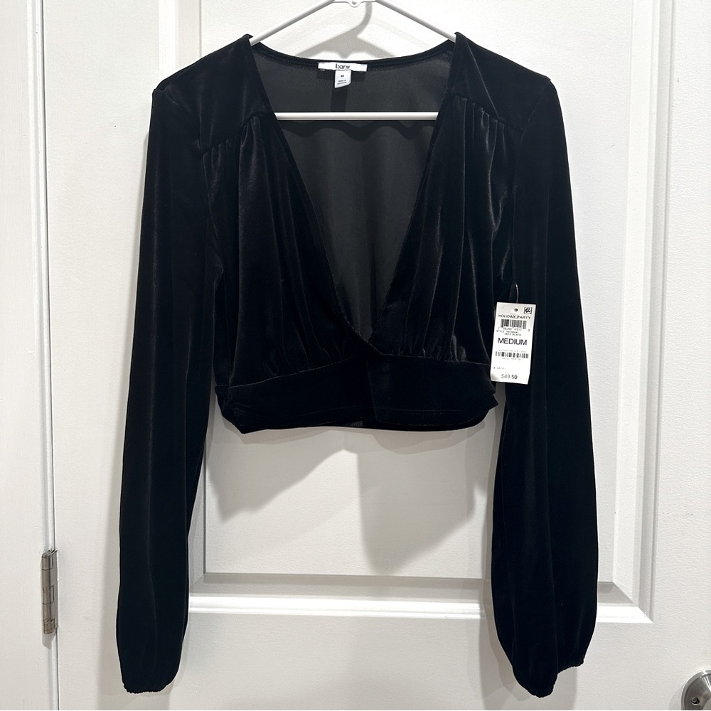 BAR III Velvet Long Sleeves Crop Top